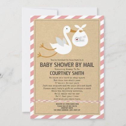 Air Mail Stork Pink Baby Shower By Mail
