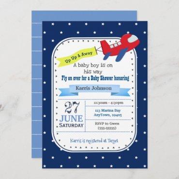 Airplane Baby Shower Invitation Red and Navy Blue