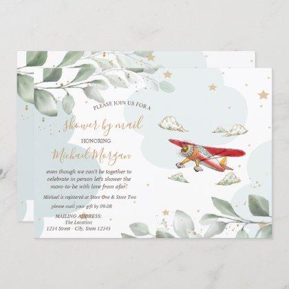 Airplane,Clouds,Stars,Baby Shower By Mail Invitation