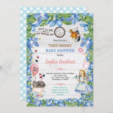 Alice in Wonderland baby girl shower invitation