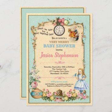 Alice in Wonderland baby shower invitaion teal Invitation