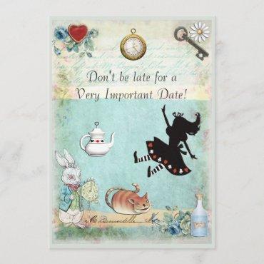 Alice in Wonderland Don't Be Late Baby Shower Invitation