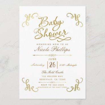 All Gold Faux Foil Baby Shower Script Type Invitation