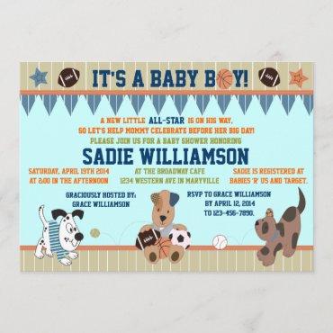 All-Star Puppies Baby Boy Shower Invitation