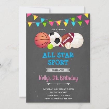 All star sport girl party Invitation