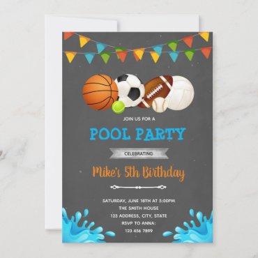 All star sport pool party invitation