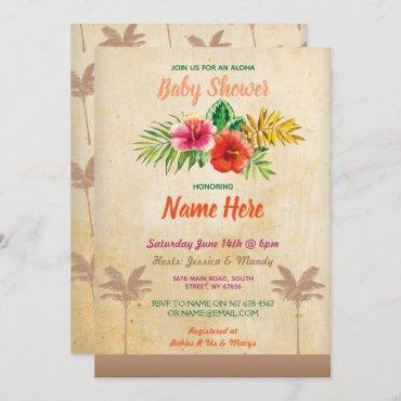 Aloha Baby Shower Luau Tropical Vintage Invite