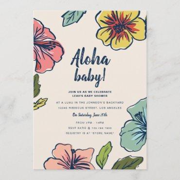 Aloha Hawaiian Flowers Baby Shower Invitation