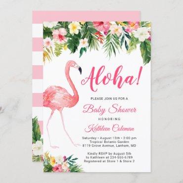 Aloha Luau Baby Shower Tropical Floral Flamingo Invitation