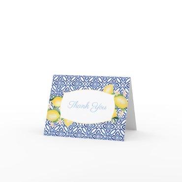 Amalfi Lemons Azulejos Powder Blue Baby Shower Thank You Card
