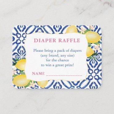 Amalfi Lemons Blue White Pattern Diaper Raffle Enclosure Card