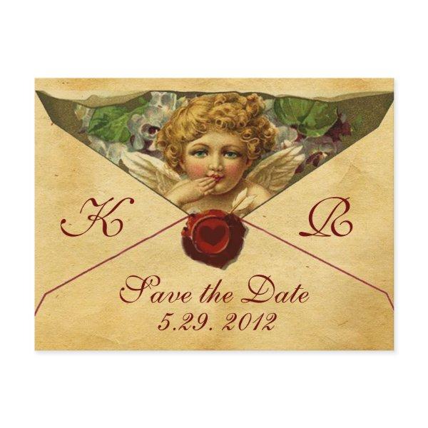 ANGEL HEART WAX SEAL PARCHMENT Monogram Announcement Postcard