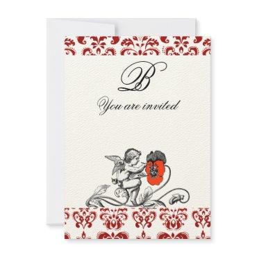 ANGEL PAINTING A RED FLOWER DAMASK MONOGRAM felt