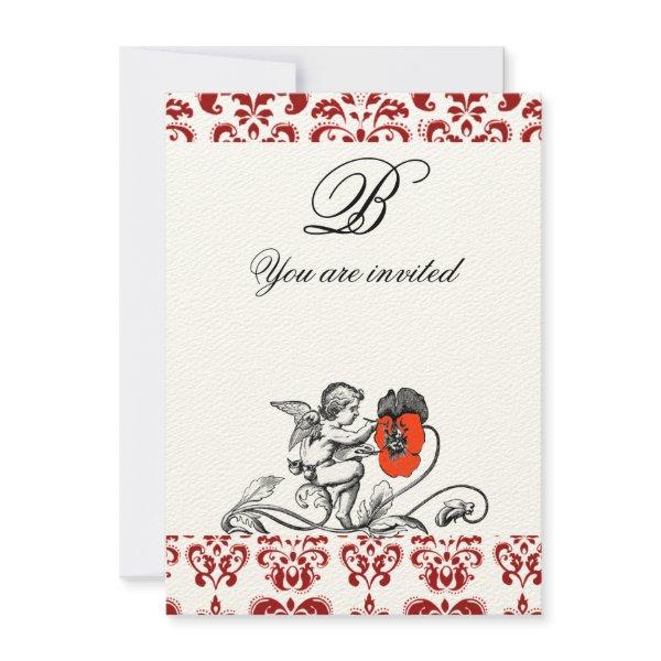 ANGEL PAINTING A RED FLOWER DAMASK MONOGRAM felt