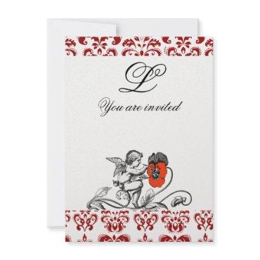 ANGEL PAINTING A RED FLOWER DAMASK MONOGRAM ice