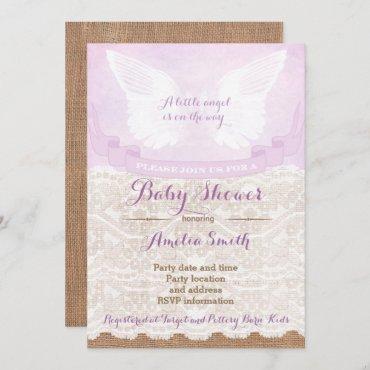 Angel Wings Lilac Baby Shower Party Invitation
