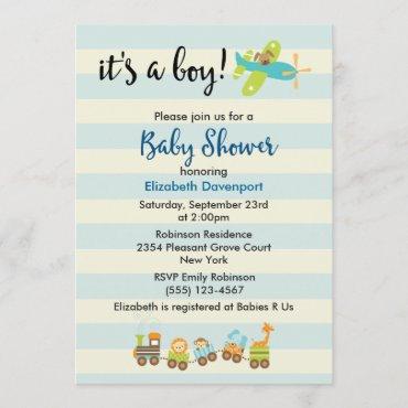 Animal Toy Train and Airplane Baby Boy Shower