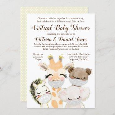 Animals with Masks Drive Through Covid Baby Shower Invitation