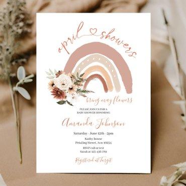 April Showers Bring May Flowers Boho Rainbow Invit