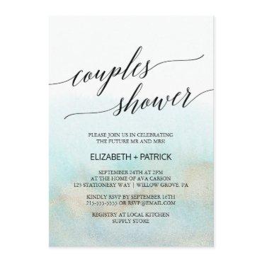 Aqua and Gold Watercolor Beach Couples Shower