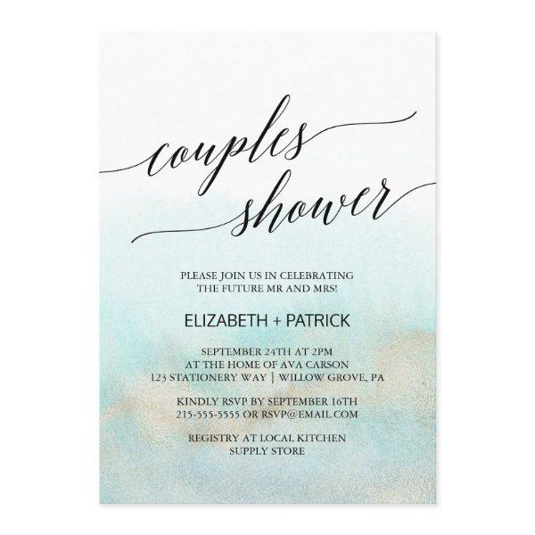 Aqua and Gold Watercolor Beach Couples Shower