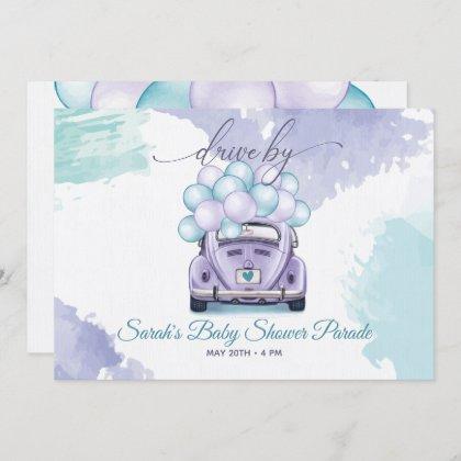 Aqua and Lilac Surprise DriveBy Baby Shower Invitation