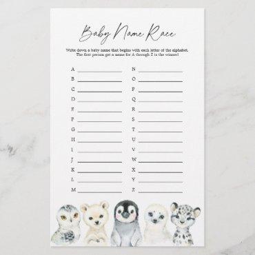 Arctic Animals Baby Shower Name Race Game