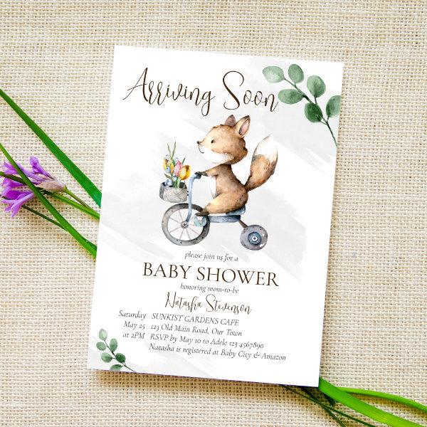 Arriving soon little fox riding bike