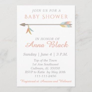 Arrow and Feather Baby Shower Invitation