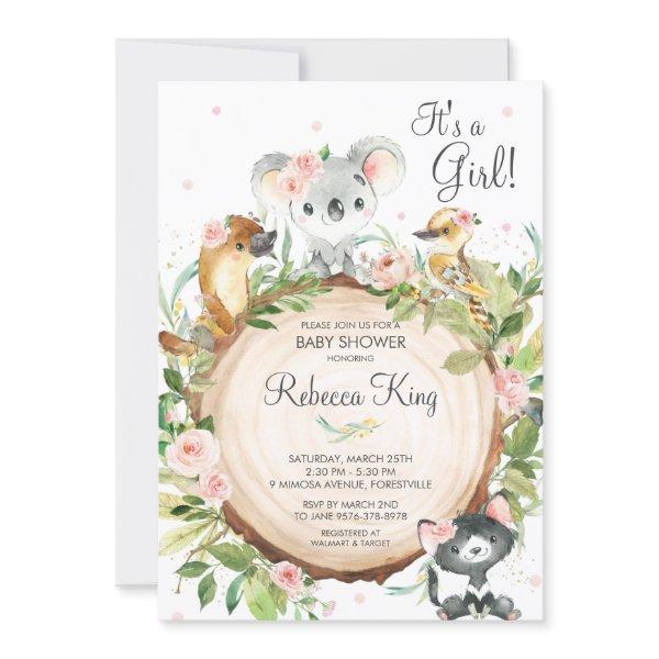 Australian Animals Koala Floral Baby Shower Girl