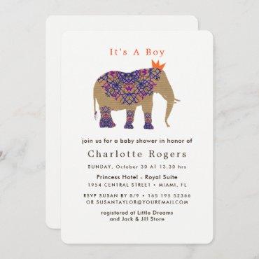 Autumn Fall Rustic Color Cute Elephant Baby Shower Invitation
