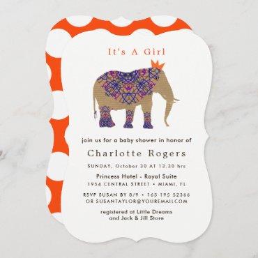 Autumn Fall Rustic Color Cute Elephant Baby Shower Invitation