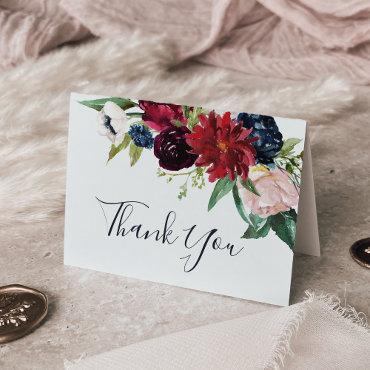 Autumn Garden | Burgundy Folded Wedding Thank You Card