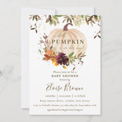 Autumn Pumpkin Burgundy Orange Floral Baby Shower  Invitation