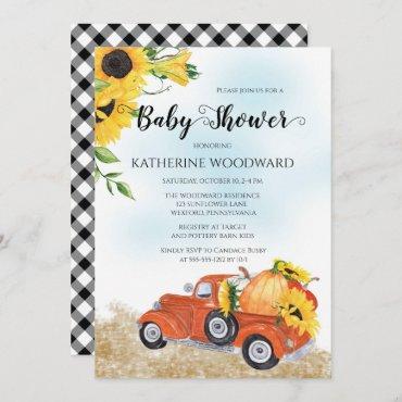 Autumn Pumpkin Truck | Sunflowers Baby Shower Invitation
