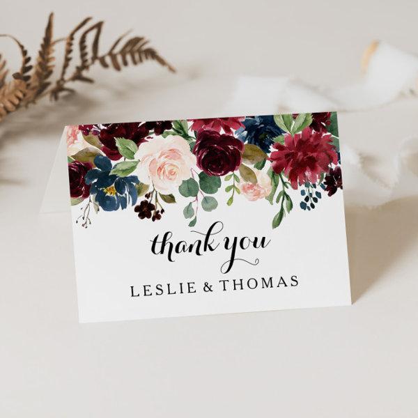 Autumn Rustic Dazzling Burgundy Thank You Card