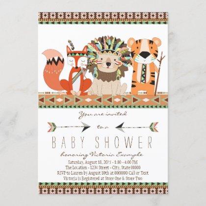 Aztec Tribal Fox Lion Tiger Baby Shower Invitation