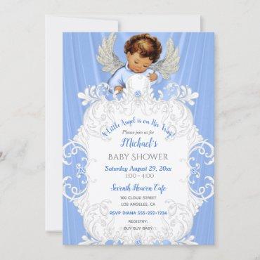 Baby Angel Blue Silver Medium Skin Tone Invitation
