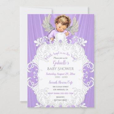 Baby Angel Lavender Silver Light Skin Tone Invitation
