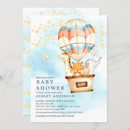 Baby Animals Hot Air Balloon Ride Baby Shower Invitation
