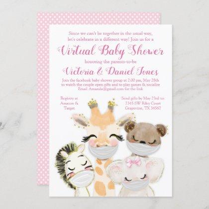 Baby Animals with Masks Drive By Covid Baby Shower Invitation