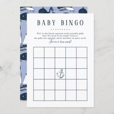 Baby Bingo | Nautical Whale Baby Boy Shower Game Invitation