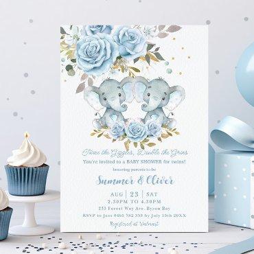 Baby Blue Floral Cute Elephants Twins