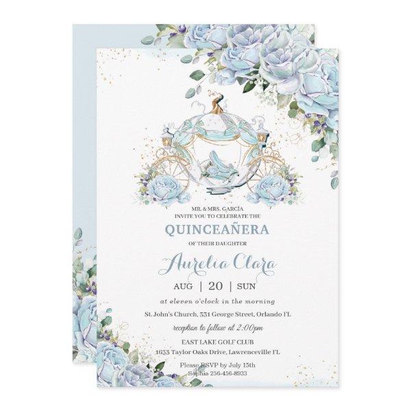 Baby Blue Floral Princess Coach Quinceanera Court