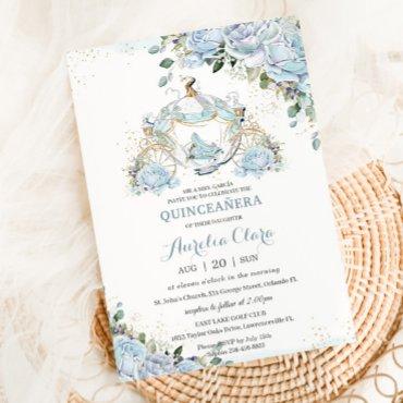 Baby Blue Floral Roses Princess Coach Quinceanera