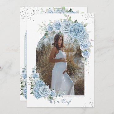 Baby Blue Floral Silver Baby Shower Photo Arch