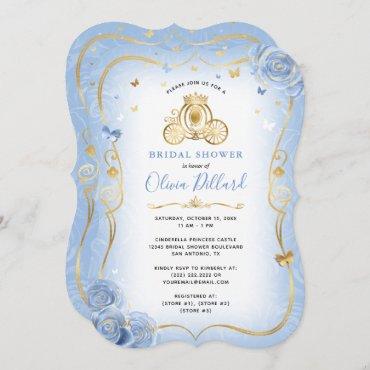Baby Blue Gold Cinderella Princess Bridal Shower Invitation