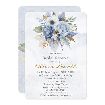 Baby Blue Gold Watercolor Peony Chic Bridal Shower