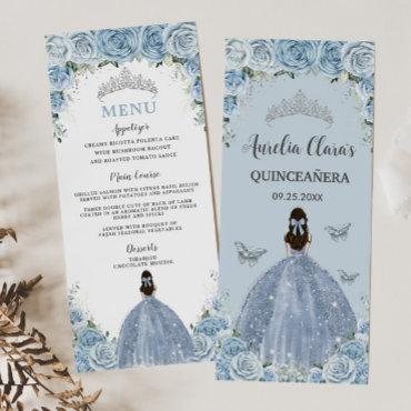 Baby Blue Roses Floral Princess Quinceañera Menu