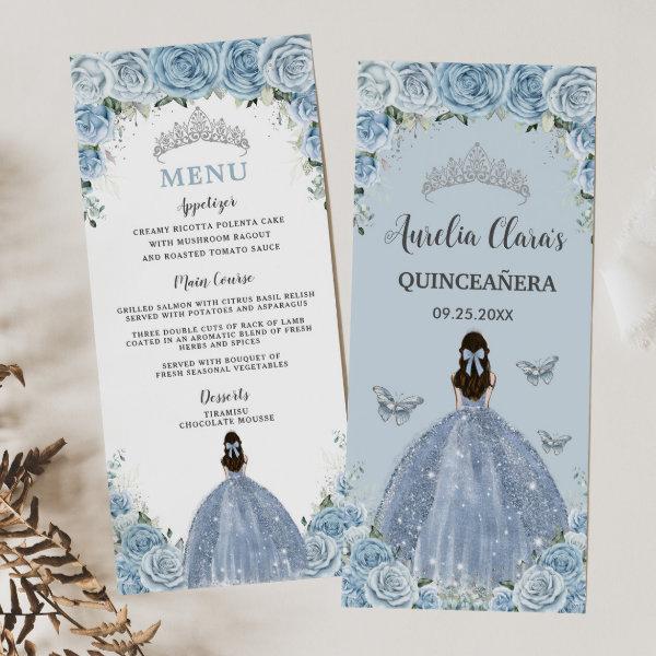 Baby Blue Roses Floral Princess Quinceañera Menu